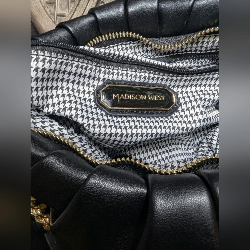 NWOT Madison West Rusched Bag in Black
